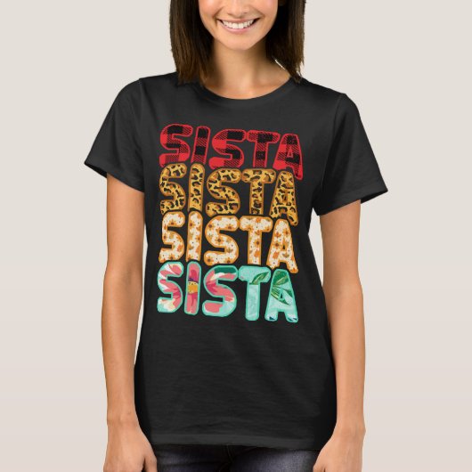 シエスタシスターヒョウ赤い格子柄ひまわりファミリーMa Tシャツ (正面)