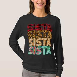 シエスタシスターヒョウ赤い格子柄ひまわりファミリーMa Tシャツ