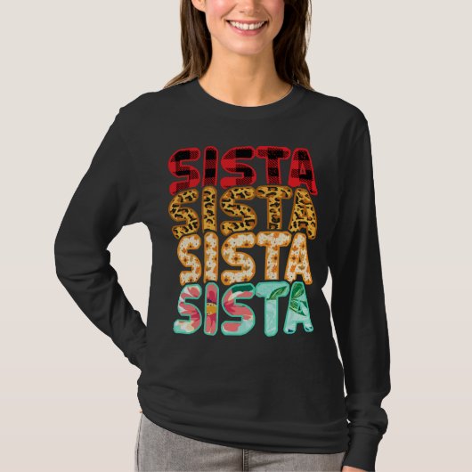 シエスタシスターヒョウ赤い格子柄ひまわりファミリーMa Tシャツ (正面)