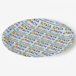 シエスタビーチ、フロリダ州。カラフル文字パターン紙 ペーパープレート
