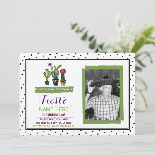 シエスタフィエスタバースデーパーティーサクタスフォト招待状 招待状 (スタンド正面)