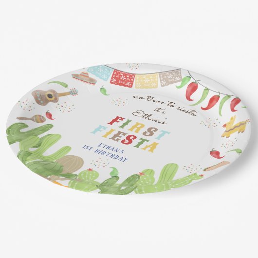 シエスタフィエスタメキシコの最初の誕生日に時間がない ペーパープレート (アングル)