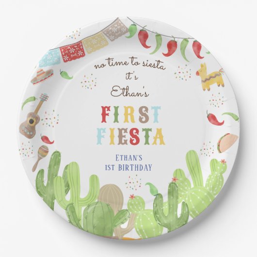 シエスタフィエスタメキシコの最初の誕生日に時間がない ペーパープレート (正面)