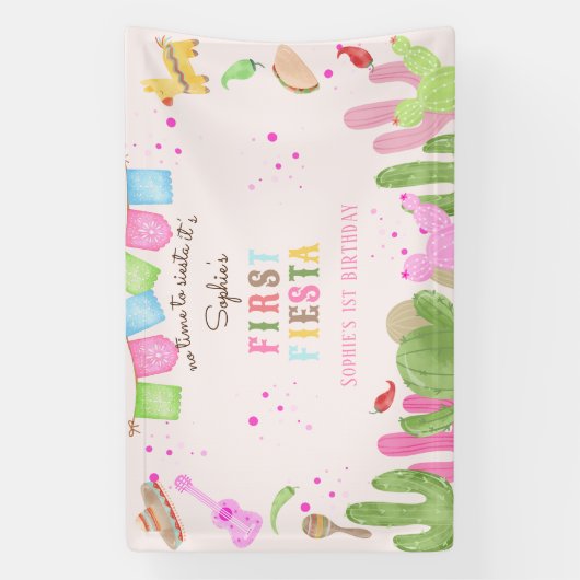 シエスタフィエスタメキシコの最初の誕生日に時間がない 横断幕 (縦)