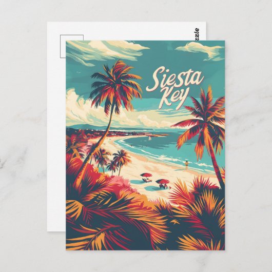 シエスタ鍵ビーチヴィンテージ ポストカード (正面/裏面)