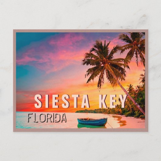 シエスタ鍵フロリダトロピカルパームツリービーチ1950s ポストカード (正面)