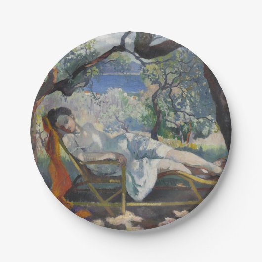シエスタ(美しい庭で安らかにフランスの眠るジャンヌ) ペーパープレート (正面)
