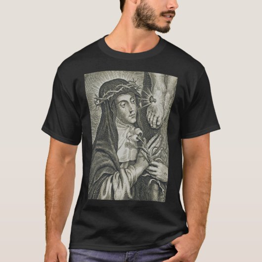 シエナの聖カタリナの磔刑アートノワール信仰 Tシャツ (正面)