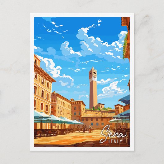 シエナイタリアヴィンテージ旅行イラストレーション ポストカード (正面)