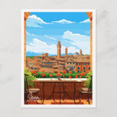 シエナイタリアヴィンテージ旅行イラストレーション ポストカード (正面)