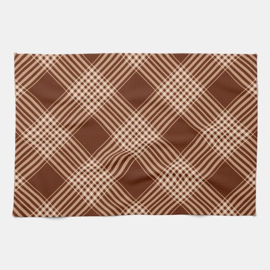シエナブラウンとホワイトプレイド キッチンタオル (横)