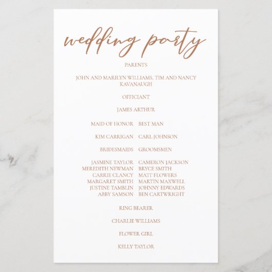 シエナブラウンスクリプトカスタム秋の結婚式プログラム (裏面)