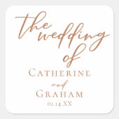 シエナブラウンタイポグラフィミニマル結婚リスト スクエアシール (正面)