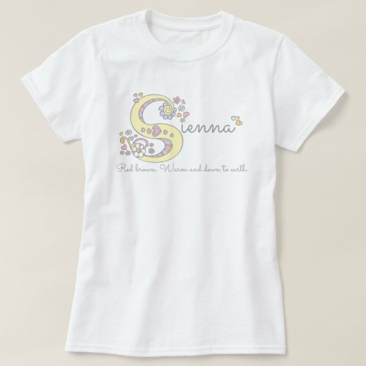 シエナ土の女の子Sの一流の意味モノグラムのティー Tシャツ (デザイン正面)