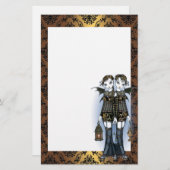 "シエナ土及びCeleste"のドラゴンの対の妖精の文房具 便箋 (正面/裏面)