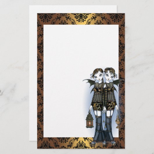 "シエナ土及びCeleste"のドラゴンの対の妖精の文房具 便箋 (正面/裏面)