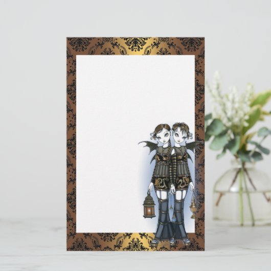 "シエナ土及びCeleste"のドラゴンの対の妖精の文房具 便箋 (スタンド正面)