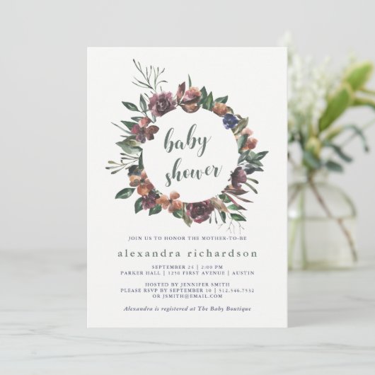 シエナ植物学|水彩リースベビーシャワー 招待状 (スタンド正面)