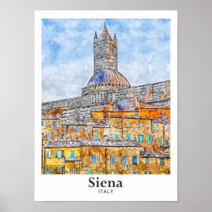 シエナItaly水彩画スケッチ手描き ポスター