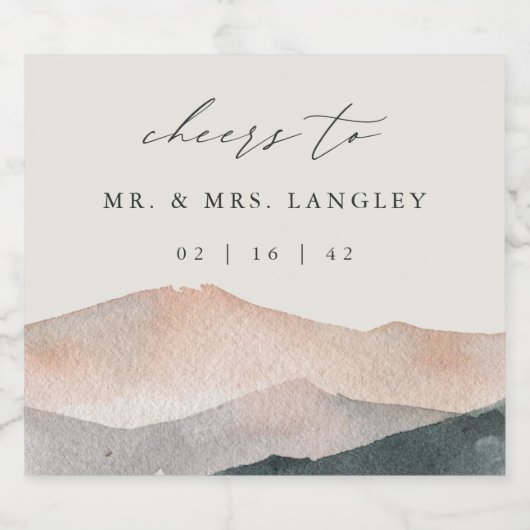 シエラデュスク | デザートマウンテンサンセット結婚ズ スパークリングワインラベル (シングルラベル)