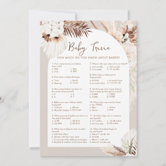 シエラボホベビートリビアベビーシャワーゲームカード 招待状 (正面)