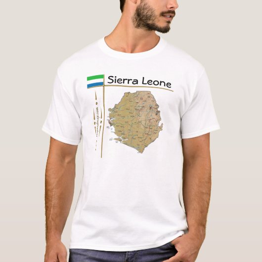 シエラレオネの地図と旗とタイトルのTシャツ Tシャツ (正面)
