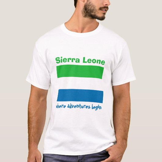 シエラレオネの旗＋地図＋テキストTシャツ Tシャツ (正面)