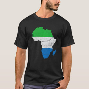 シエラレオネ国旗アフリカ大陸シルエットシエー Tシャツ