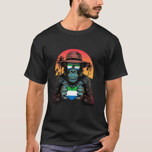 シエラレオネ プライド ゴリラ 日没 シエラレオネ人 P Tシャツ (正面)