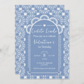 シエリト リンド 1歳の誕生日 ブルー 招待状 (正面/裏面)