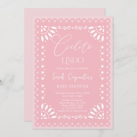 シエリートリンドパペルピアドベビーシャワーガール 招待状 (正面/裏面)