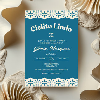 シエリートリンドパペルピカドブルーボーイベビーシャワー 招待状