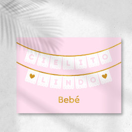 シエリートリンドピンクベビーおめでとう 箔グリーティングカード