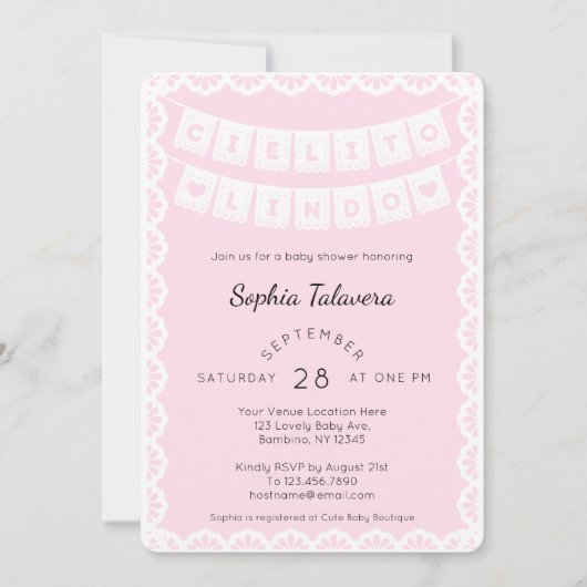 シエリートリンドピンクベビーシャワー招待状 招待状 (正面)