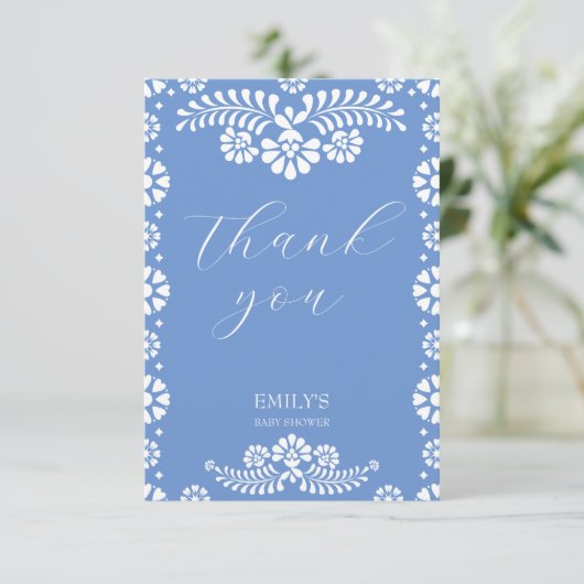 シエルト・リンドほこりっぽい青メキシコの赤ちゃんシャワー サンキューカード (スタンド正面)