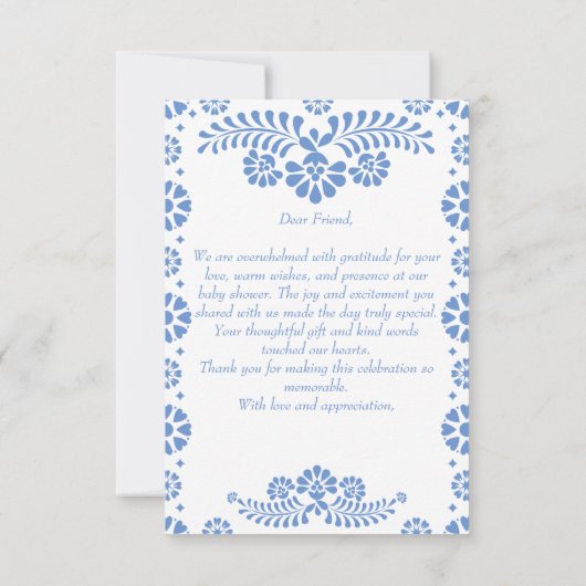 シエルト・リンドほこりっぽい青メキシコの赤ちゃんシャワー サンキューカード (裏面)