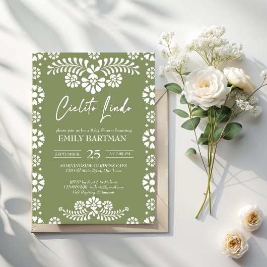 シエルト・リンド・セージ緑のメキシコの赤ちゃんシャワー 招待状