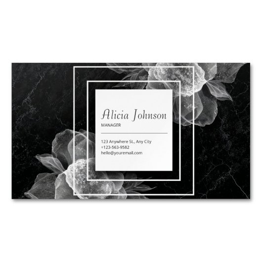 シエレガントアフローラと黒の大理石 マグネット名刺 (正面)
