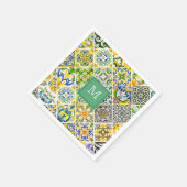 シエレガントシ地中海のリアの緑のタイル スタンダードカクテルナプキン (角)