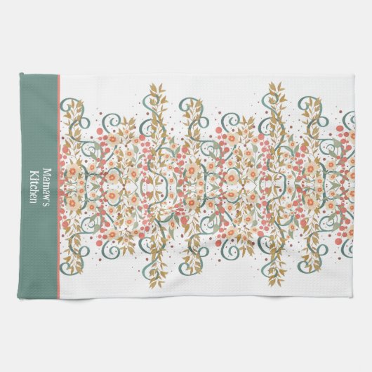 シエレガントッかわいらしクフローラスタイリッシュ名前をカスタムする キッチンタオル (横)