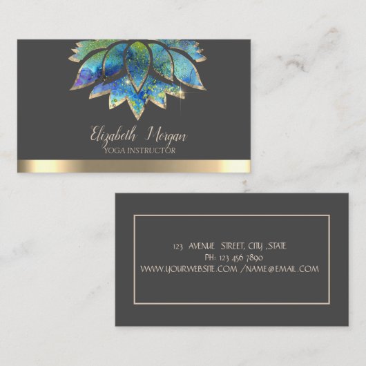 シエレガントッカラフルクロータス金ゴールドストライプヨガ 名刺 (正面/裏面)