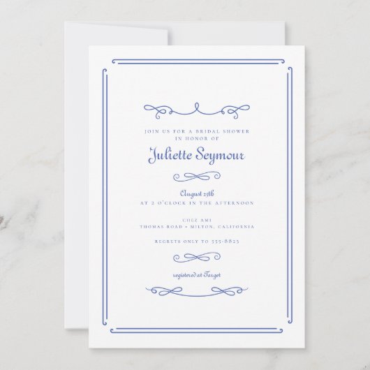 シエレガントッフランスのクブルーヴィンテージブライダルシャワー 招待状 (正面)