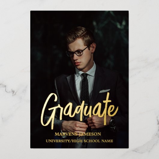 シエレガントッモダンクタイポグラフィ卒業パーティー 箔招待状 (正面)