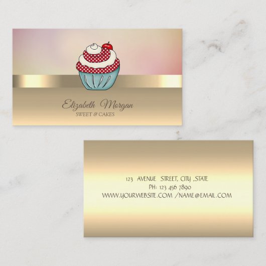 シエレガントッモダンク金ゴールドカップケーキさくらんぼ 名刺 (正面/裏面)