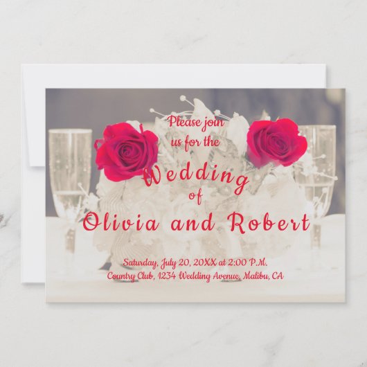 シエレガントャンパンと赤いバラ 招待状 (正面)