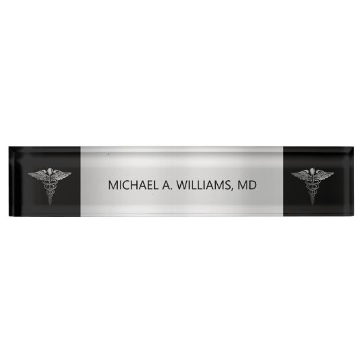 シエレガントルバーオンブラック·カデュース医師 デスクネームプレート (正面)