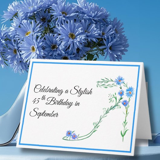 シオンの花と45歳の誕生日おめでとう9月 カード