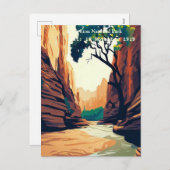 シオン国立公園ユタ州ナロウズの水彩画 シーズンポストカード (正面/裏面)