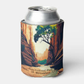 シオン国立公園ユタ州ナロウズの水彩画 缶クーラー (缶正面)