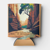 シオン国立公園ユタ州ナロウズの水彩画 缶クーラー (正面)